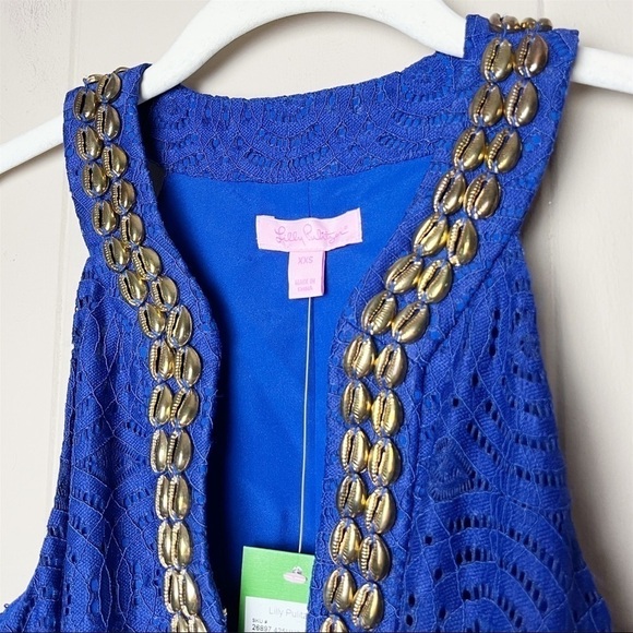 Lilly Pulitzer NWT Achelle Dress XXS True Blue Mystical Knotty Lace beaded new - Picture 3 of 14